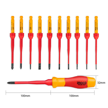 INGCO 12Pcs Interchangeable Insulated Screwdriver Set 10,00V with GS, VDE Certification Electrician Screwdriver HKISD1201