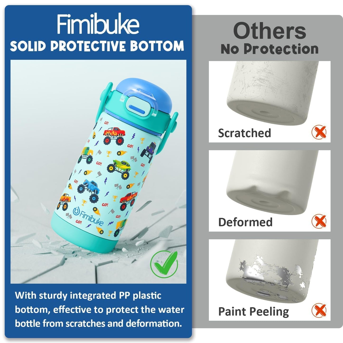 Fimibuke Kids Insulated Water Bottle with Straw Lid & Handle - 14oz BPA FREE 18/8 Stainless Steel Metal Tumbler Leak Proof Double Wall Vacuum Kids Cup Toddler Water Bottle for School Boys Girls