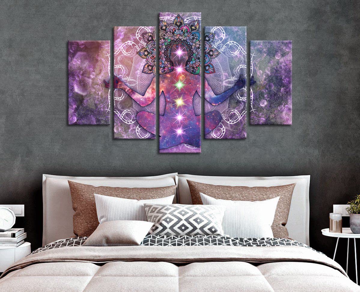 NAN Wind 5 PCS Purple Zen Wall Decorations Zen Wall Art Spa Still Life Poster Framed Buddha Wall Art Canvas Paintings 5 Panels Abstract Meditation Modern Giclee Canvas Decor for Home Spa Room Yoga