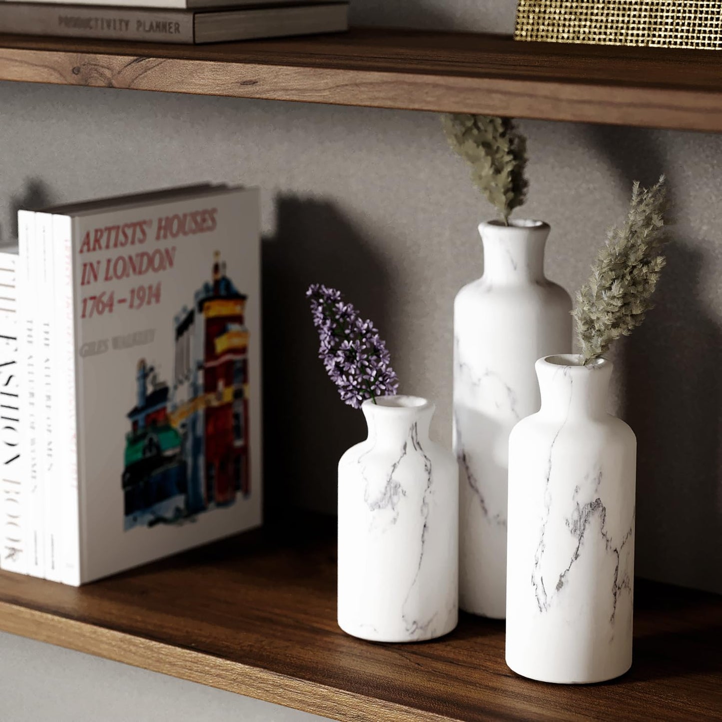 Creative Scents White Marble Look Vases Home Decor - Vase Set of 3 - Perfect for Holding Pampas Grass, Dried/Fresh Flowers, Vases for Your Kitchen, Bedroom, Office, Living/Dining Room, or Shelf Decor