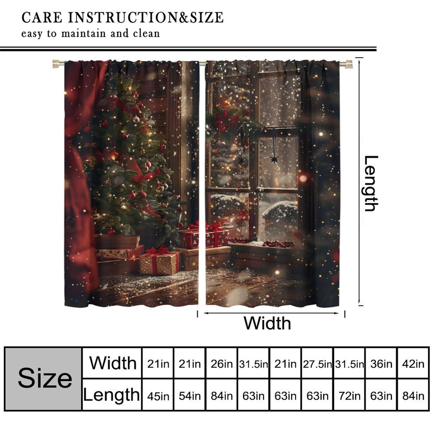 Merry Christmas Curtains Happy New Year Christmas Tree Snowflake for Living Room Bedroom Decor Window Drapes 42" W X 45" L