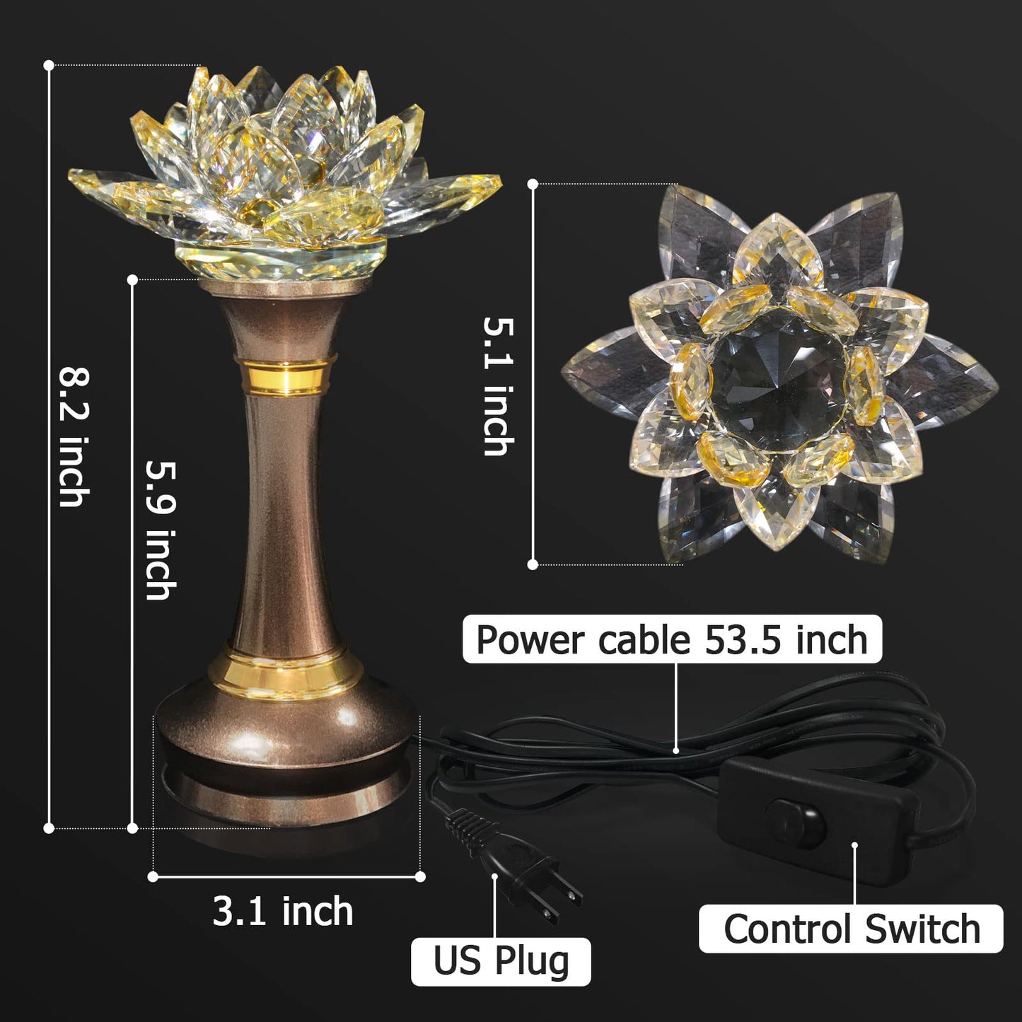 Lotus Flower Lamp Color LED Crystal Buddha Altar Decor Night Light(8in)