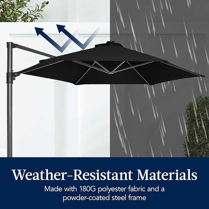 Best Choice Products 10ft Offset Cantilever Hanging Market Patio Umbrella, Smooth 360° Rotation, 8 Sturdy Ribs, Easy Adjustment - Black