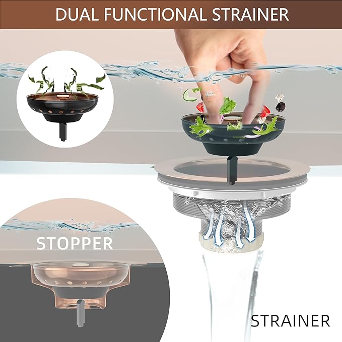 Kitchen Sink Drain Copper 3-1/2 Inch Stainless Steel Kitchen Drain Strainer