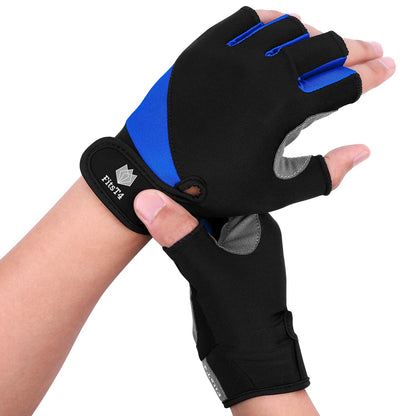 FitsT4 Sports Half Finger Padded Palm Gloves for Diving, Sailing, Jet Skiing, Stand-UP Boarding, Kayaking and Water Skiing, Suitable for Men&Women&Youth Blue M