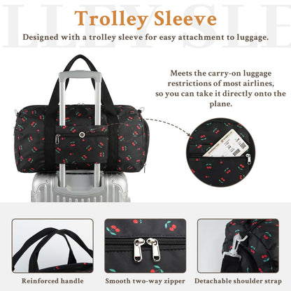 2PCS Cute Gym Bag for Girls, Duffle Bag with Wet Pocket & Shoe Compartment and item bag, Duffle Bag for Travel, Sports, Fitness & Workout