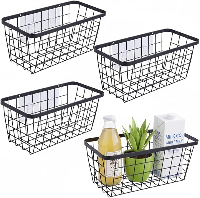 4 set Hanging Wall Basket Organizer, Over the Cabinet Door Wire Baskets