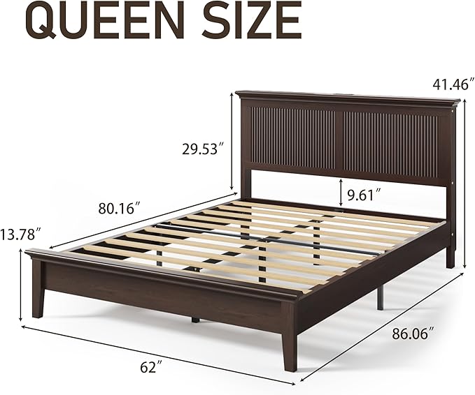 Lifezone Wood Queen Bed, Solid Wood Bed