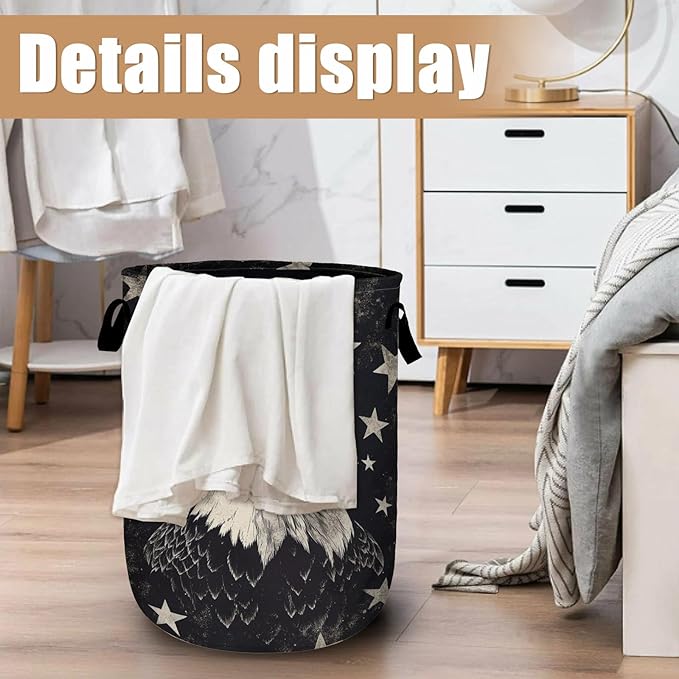 Black Eagle Laundry Basket, Foldable Waterproof Laundry Hamper Tote Bag Dirty