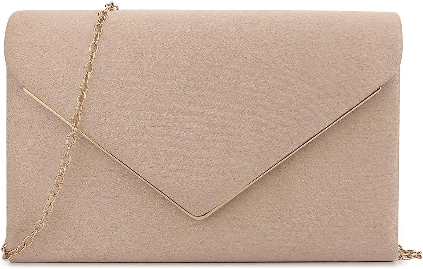 BBjinronjy Evening Bags Clutch Purse for Women Handbags for Wedding Party Cocktail Prom Crossbody Shoulder Bag Faux Suede with Detachable Chain (Nude)
