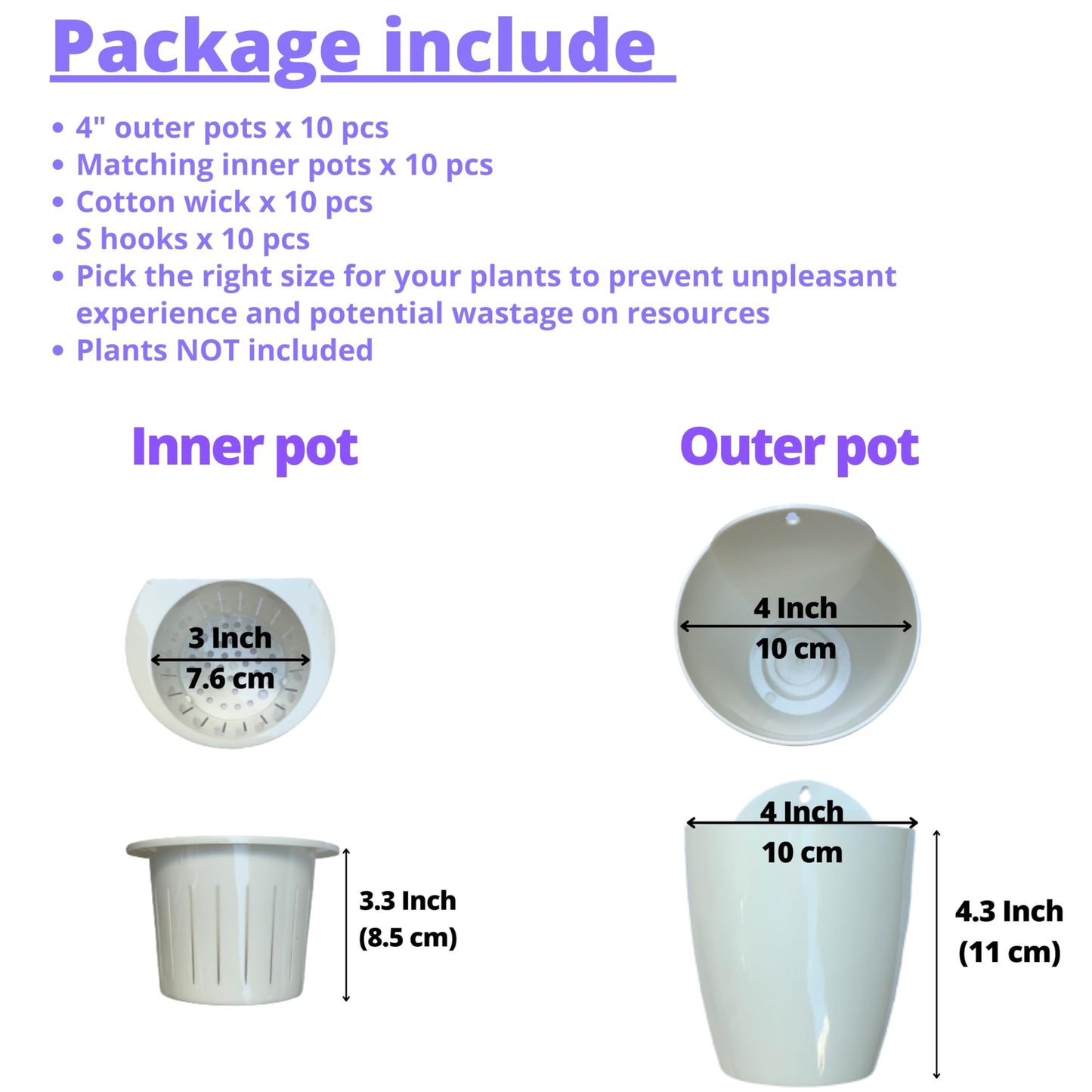 LáLáGreen Wall Planters for Indoor Plants - 10 Pack, 4 Inch Self Watering Planters and Pots, White Wall Mount Planter Plant Holder, Modern Hydroponic Wall Pots Vertical Living Plant Garden Decor