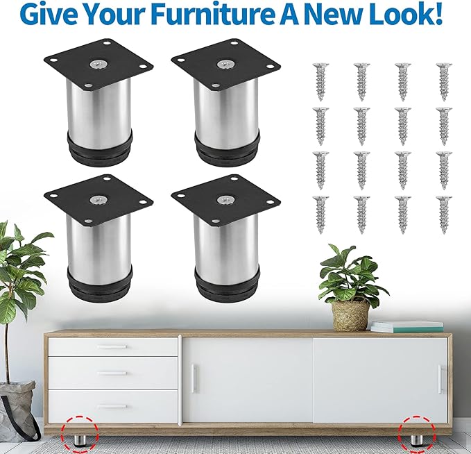 3 Inch Metal Furniture Legs Stainless Steel Adjustable Legs Silver Table Legs
