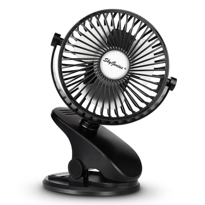 SkyGenius Battery Operated Stroller Fan, Rechargeable USB Powered Mini Clip on Desk Fan