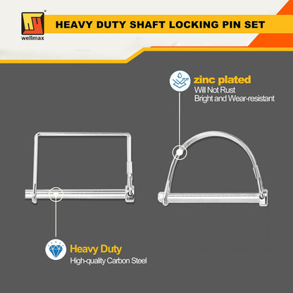 Wellmax 20 Pcs Trailer Hitch Pin in 1/4", 5/16" and 3/8" Diameter Zinc-Plated Heavy Duty Shaft Locking Pin, Trailer Pin for Trailer Lock and Hitch Pin Lock for Farm Lawn Garden Wagons, Silver Color