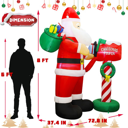 Lulu Home 8FT H Christmas Inflatable Decoration, Giant Blow Up Santa Presenting Gifts to A Mailbox, Xmas Inflatable Santa Blowups with Storage Bag for Winter Holiday Indoor Outdoor Decor
