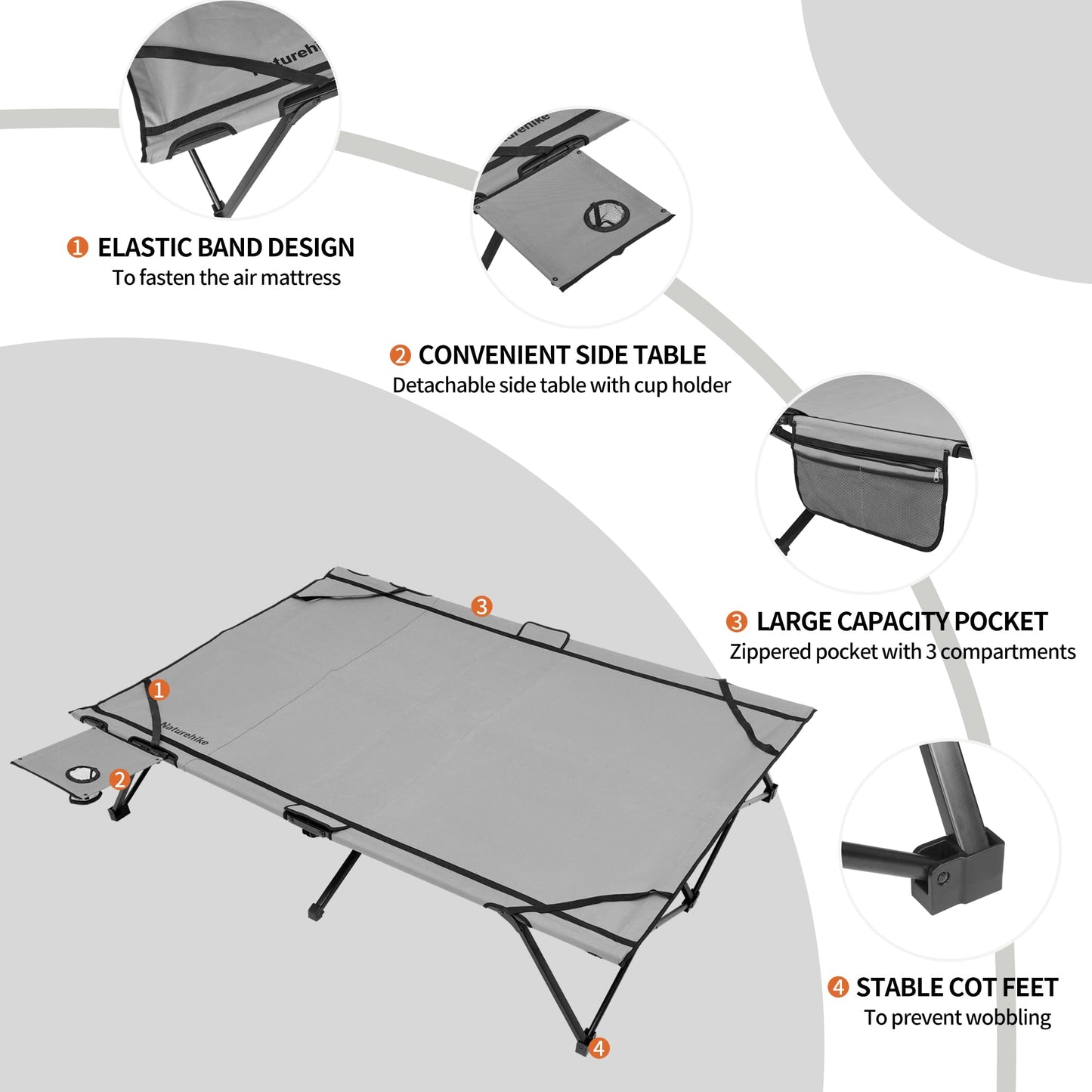 Naturehike Queen-Sized Airbed Cot Combo, Folding 2 Person Camping Cot with Air Mattress, Side Table and Wheeled Carry Bag, Camping Bed for Outdoor Camp Guests (Pump Not Included)