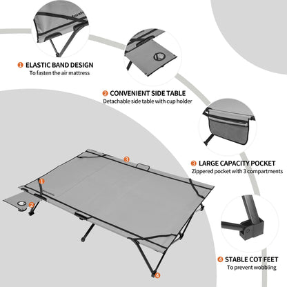 Naturehike Queen-Sized Airbed Cot Combo, Folding 2 Person Camping Cot with Air Mattress, Side Table and Wheeled Carry Bag, Camping Bed for Outdoor Camp Guests (Pump Not Included)