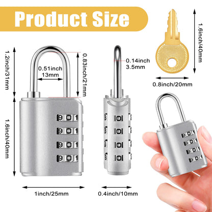 Kenning 10 Pcs Combination Padlock 4 Digit Combination Lock with Keys Locker Resetable Security Outdoor Waterproof Gate Lock for School Sports Gym Locker Employee Fence Case (Silver)