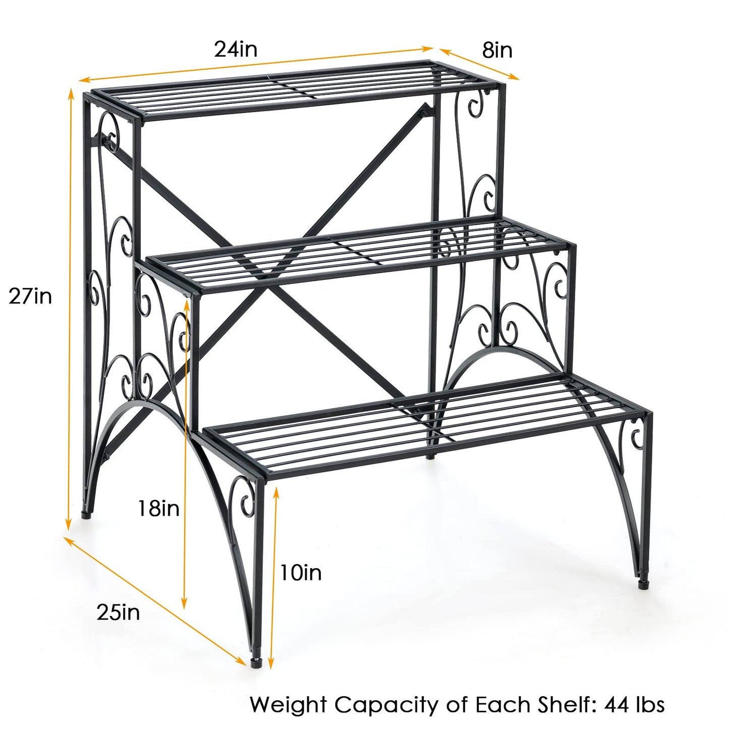 Giantex 3 Tier Metal Plant Stand, Black Corner Plant Stand Indoor w/ Widened Grid Shelf & Non-Slip Foot Pads, Display Rack Holder for Outdoor Porch Garden Patio Balcony