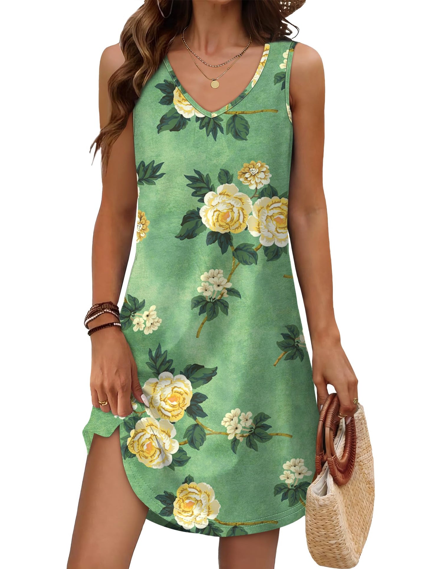 Aokosor Womens Summer Dresses 2025 Loose V Neck Sleeveless Dress Sundresses Swimsuit Coverup