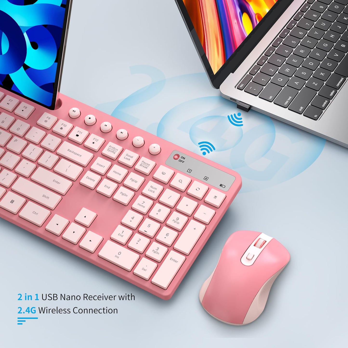 Wireless Keyboard and Mouse Combo, MARVO 2.4G Ergonomic Wireless Computer Keyboard with Phone Tablet Holder, Silent Mouse with 6 Button, Compatible with MacBook, Windows (Black)