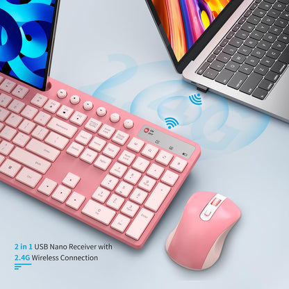 Wireless Keyboard and Mouse Combo, MARVO 2.4G Ergonomic Wireless Computer Keyboard with Phone Tablet Holder, Silent Mouse with 6 Button, Compatible with MacBook, Windows (Black)