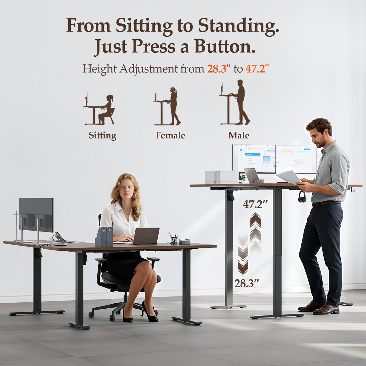 Klicelor L Shaped Standing Desk 73 x 60 Inch, Electric Height Adjustable Corner Desk for Home Office Workstation, Ergonomic Sit Stand Computer Table with Memory Controller, Dark Walnut