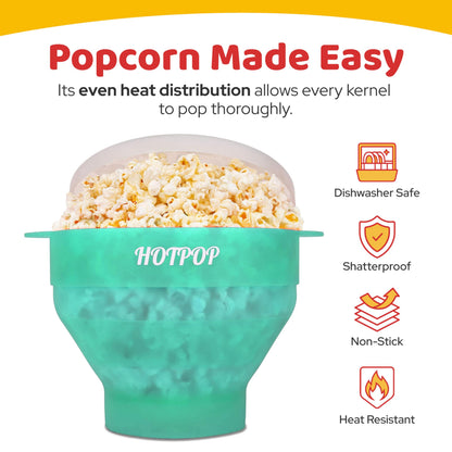 The Orginal HotPop Silicone Popcorn Maker - Microwave Popcorn Popper with Handles - Collapsible Bowl, Heat-Resistant, Easy to Clean, Ideal for Family Movie Nights, 15-Cup Capacity - Red