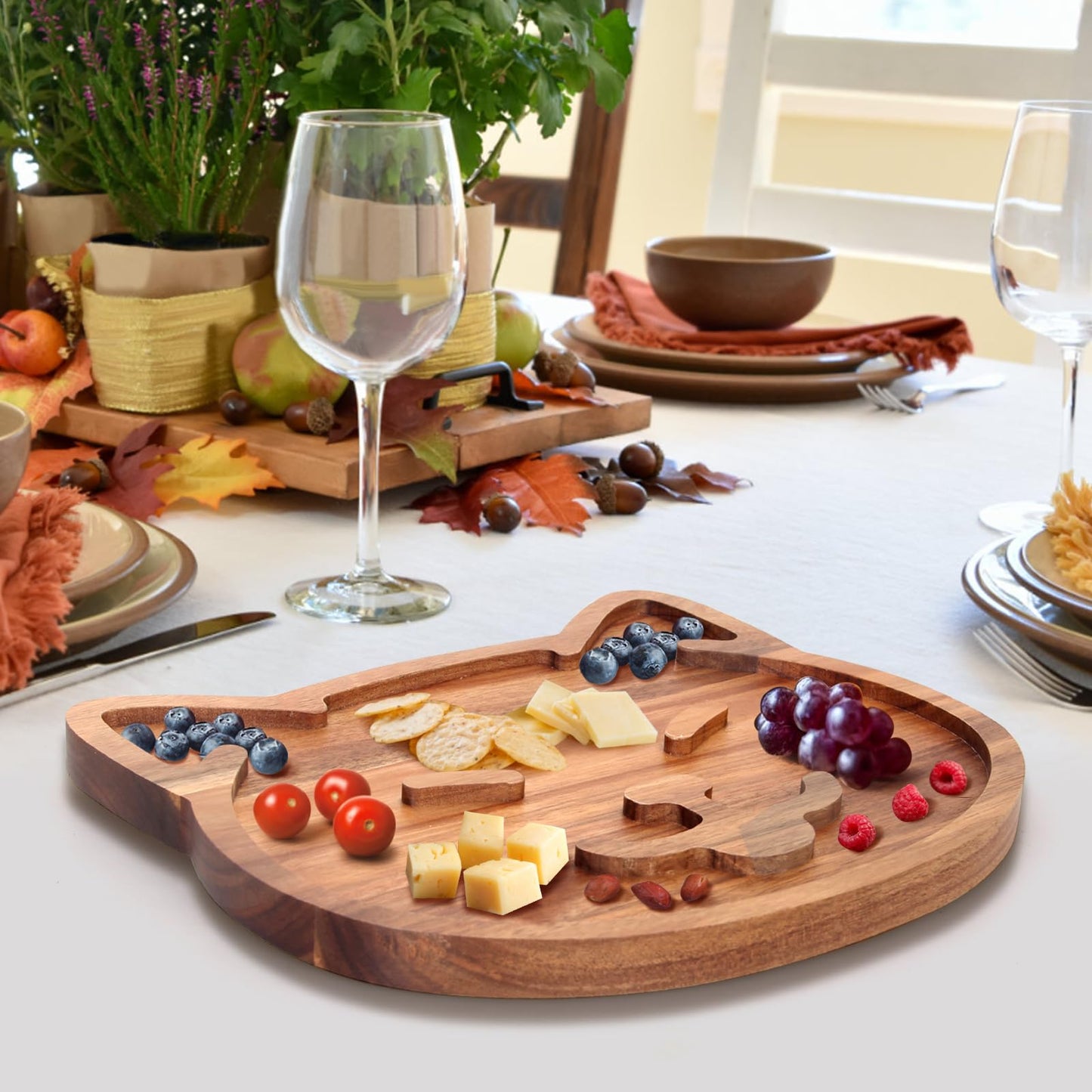 Funny Wooden Charcuterie Board Cute Cat Cheese Boards Cookie Plate for Kitchen Decor Unique Acacia Wood Serving Dish Cake Christmas Charcuterie Board for Women Gifts Dessert Platter Dinner Plates