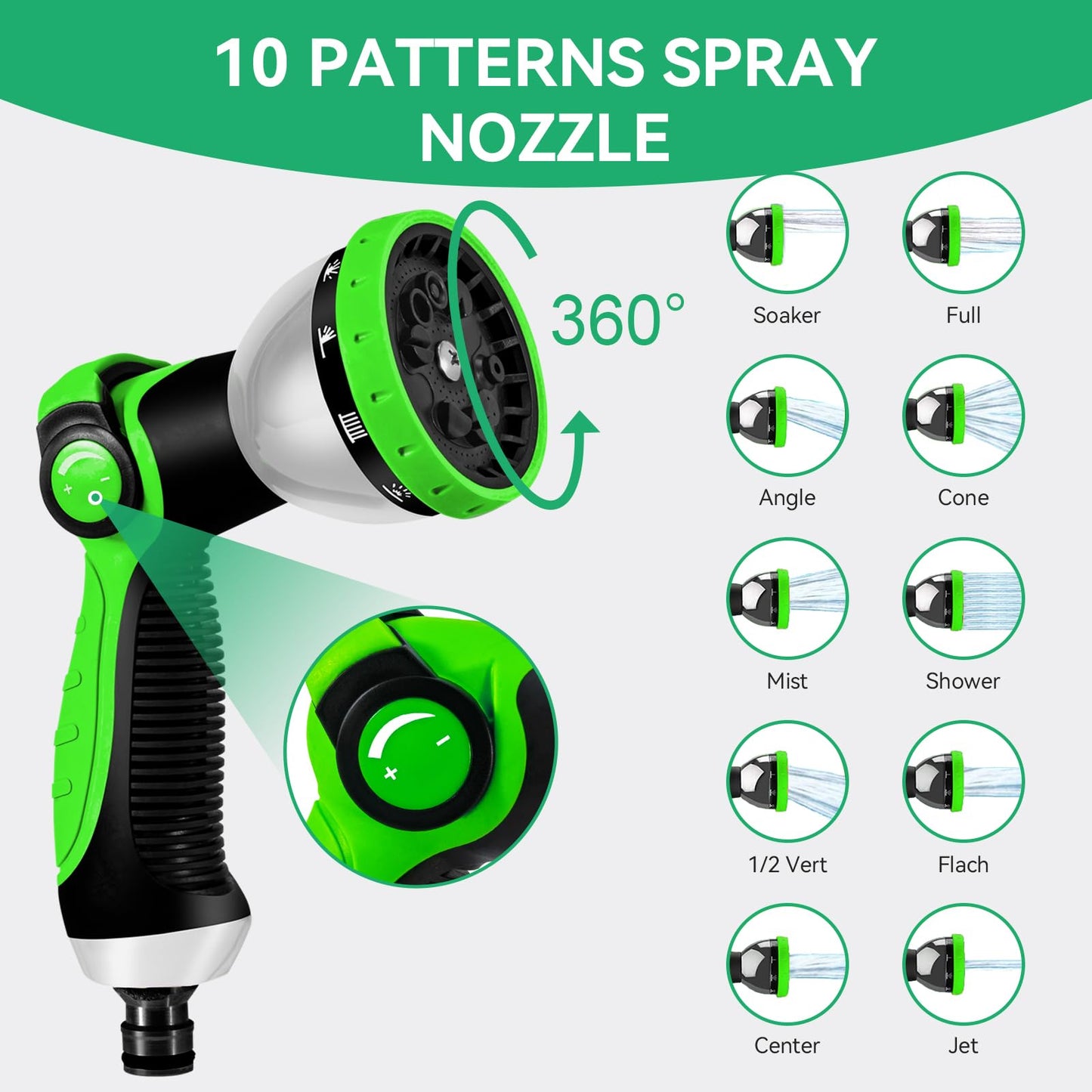 100FT Garden Hose – Upgraded 3-Layer Latex, No-Kink Expandable Water Hose with 3/4"& 1/2" Metal Connectors, 10-Function Spray Nozzle, Flexible Hose Pipe for Gardening, Washing & Cleaning