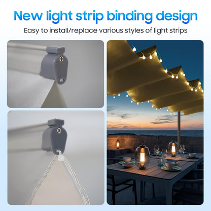 OOTONAT 3'W X 16'L Waterproof Silver Coated Retractable Sun Shade Canopy Cover Sliding Wave Shade Sail for Deck Porch Patio Removable with Hardware Wire Cable, Gray