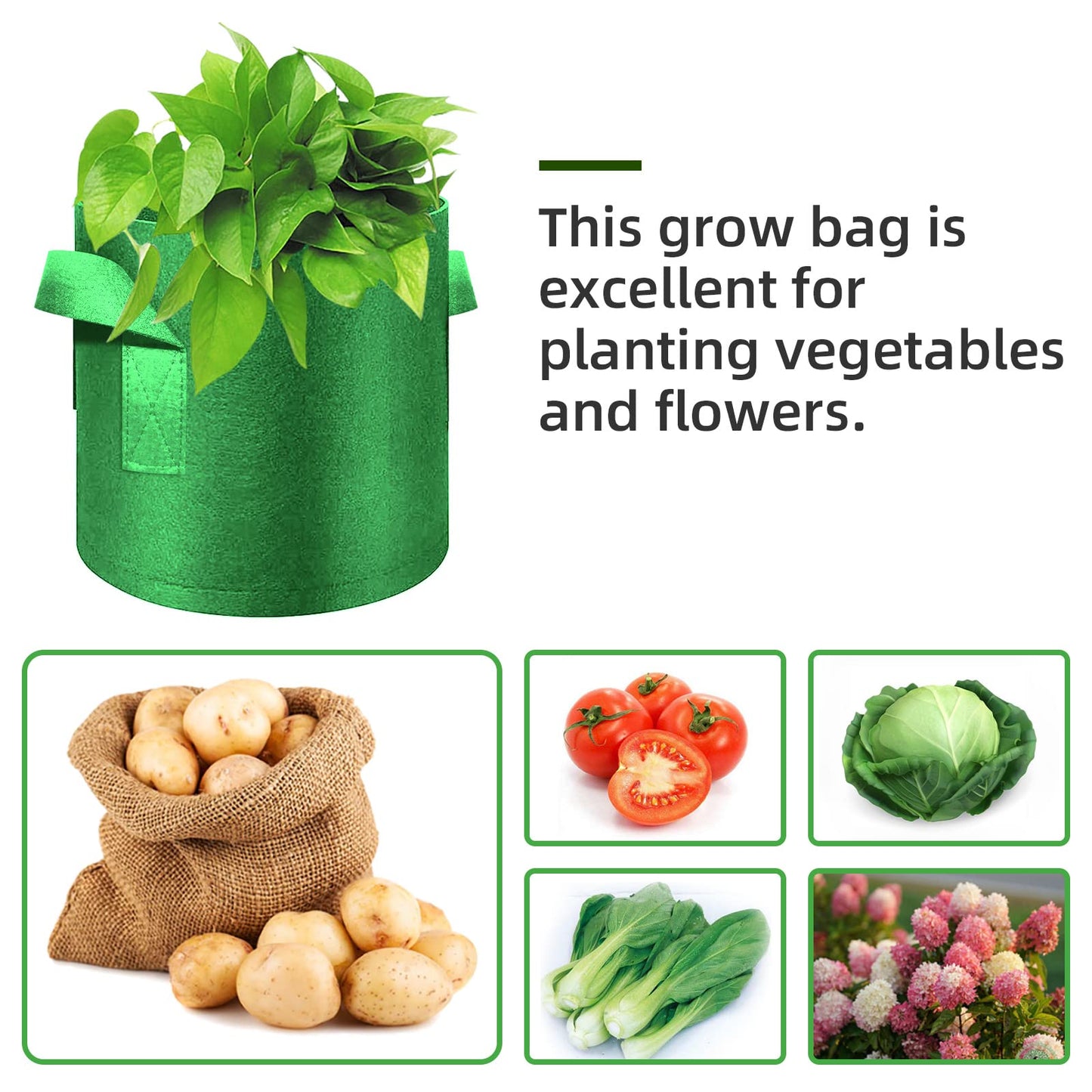 WHATWEARS 12-Pack 15 Gallon Plant Grow Bags, Thickened Nonwoven Fabric Pots with Handles, Vegetable Planter Bags Containers, Cloth Planters for Garden Vegetable/Flower/Plant/Fruits Outdoor (Green)