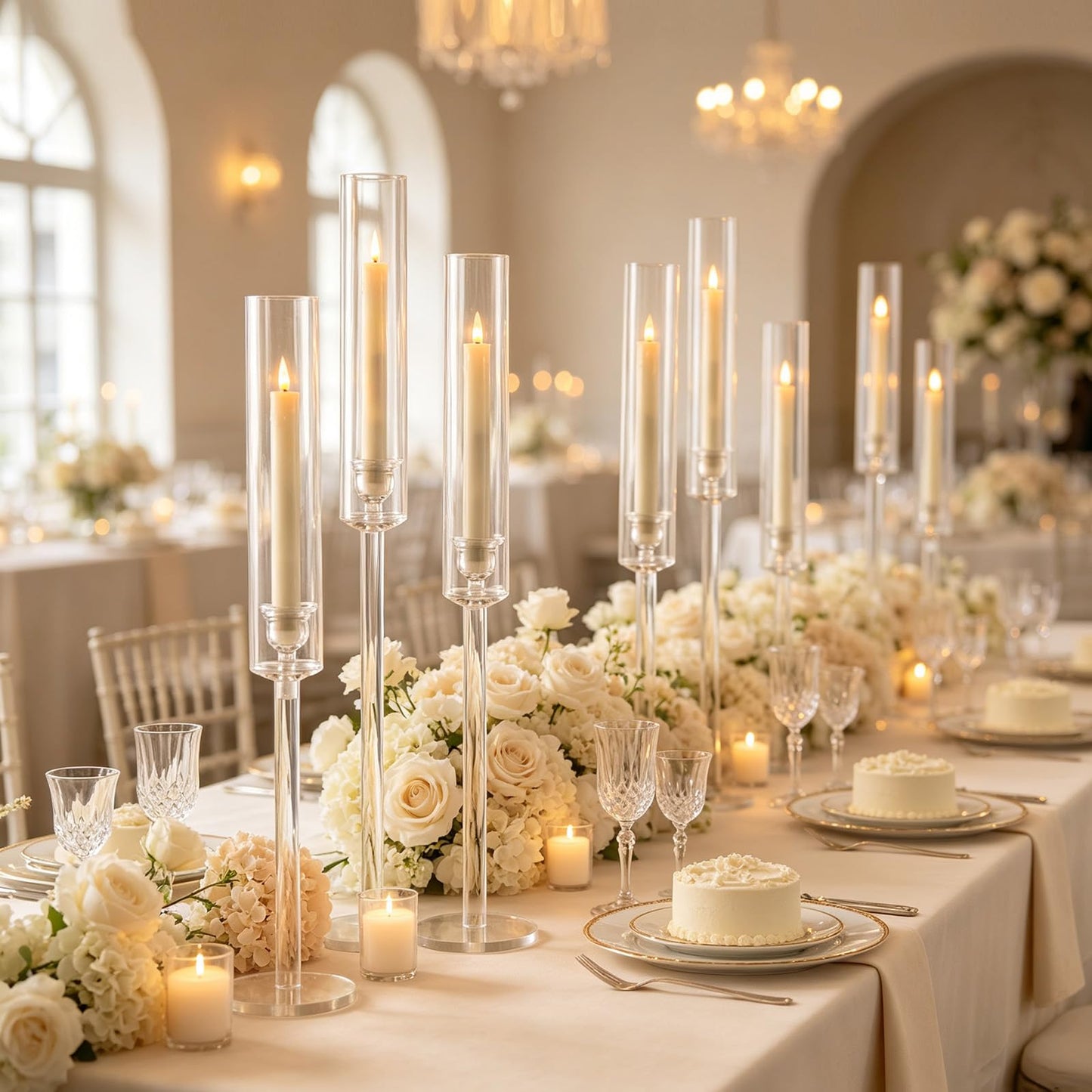 Vincidern 12pcs Clear Taper Candle Holder, Wedding Centerpieces for Tables, Acrylic Candlestick Holder for Dining Table, Long Candle Stick Candle Stand for Wedding, Party, Holiday, Event Decor