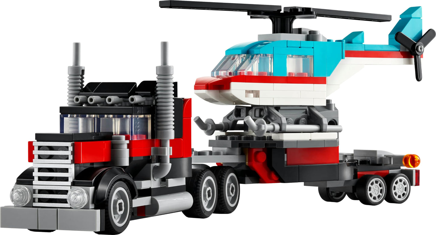 LEGO Creator 3in1 Flatbed Truck with Helicopter Toy to Propeller Plane and Fuel Lorry to Hot Rod and SUV Car Toys for 7 Plus Year Old Boys, Girls and Kids who Love Cool Vehicles, Gift Idea 31146