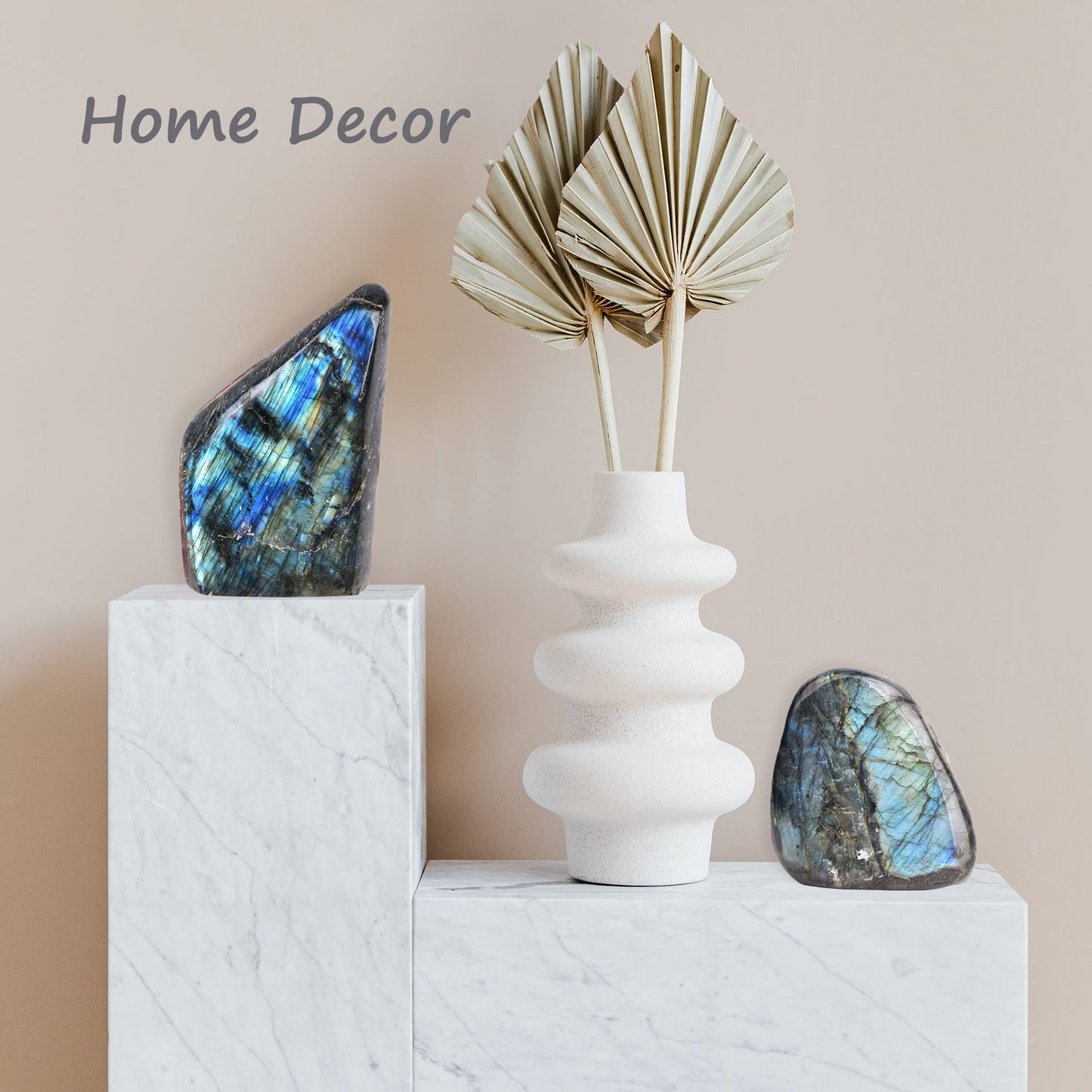 AMOYSTONE Single Decorative Stone Labradorite Polished Stone Slab Crystal Aura Healing Reiki Home Decor Small 0.8-1.3 LBS