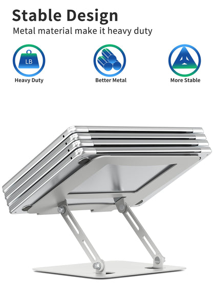 SOUNDANCE Laptop Stand for Desk with Stable Heavy Base, Adjustable Height Multi-Angle, Ergonomic Metal Riser Holder, Foldable Mount Elevator, Compatible with 10 to 15.6 Inches PC Computer, Silver