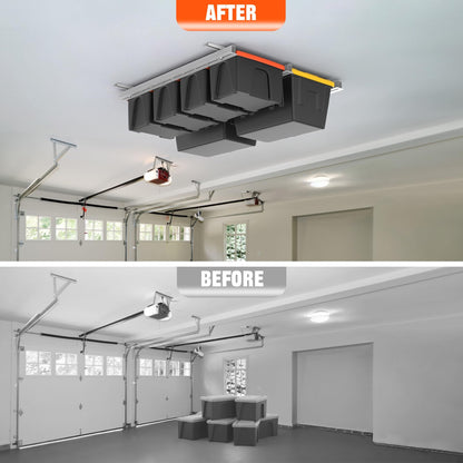 TORACK Garage Ceiling Bin Storage Rack, Overhead Tote Storage Rail System Heavy Duty Adjustable Tote Slide Rails Garage Bins Storage System(White, Bins are not included)