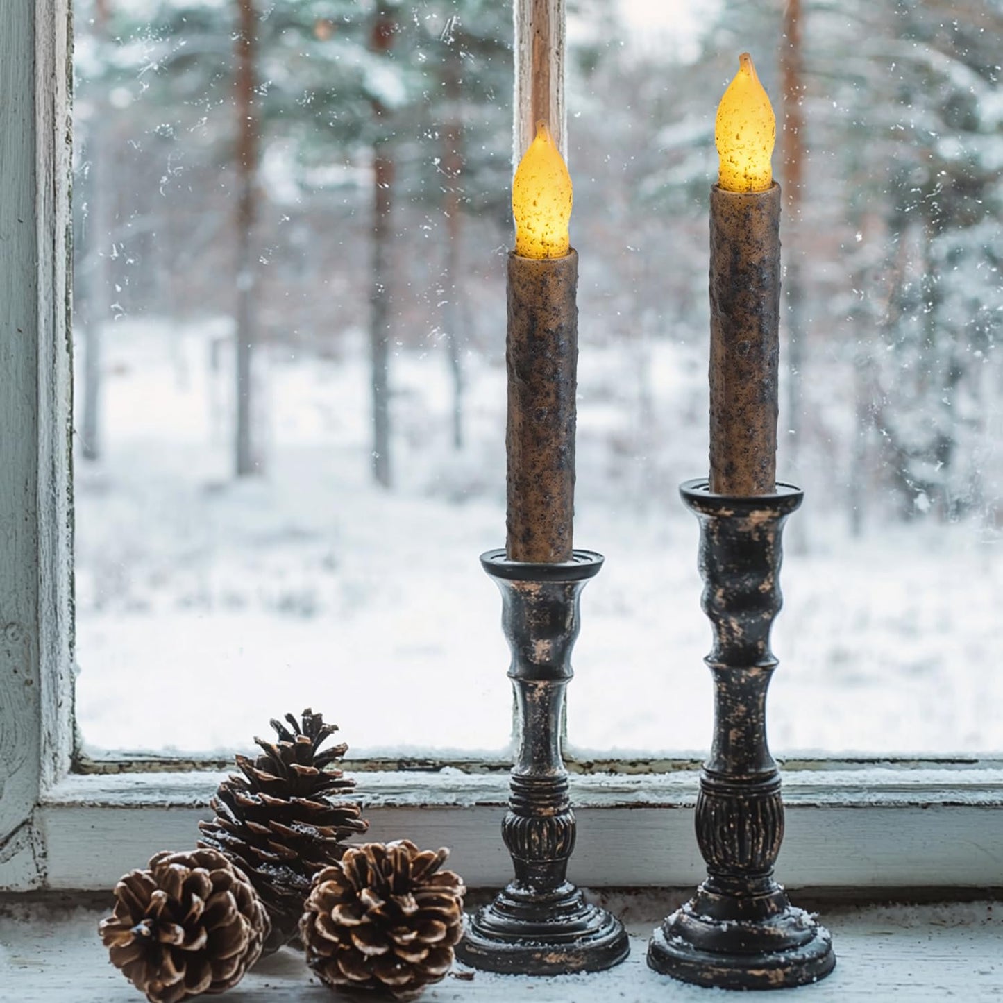Aulaygo 6PCS Primitive Taper Candle with Timer Remote Control,Real Wax Hand Dipped Rustic Flameless Candles Battery Operated for Halloween Christmas Country Home Decor Church