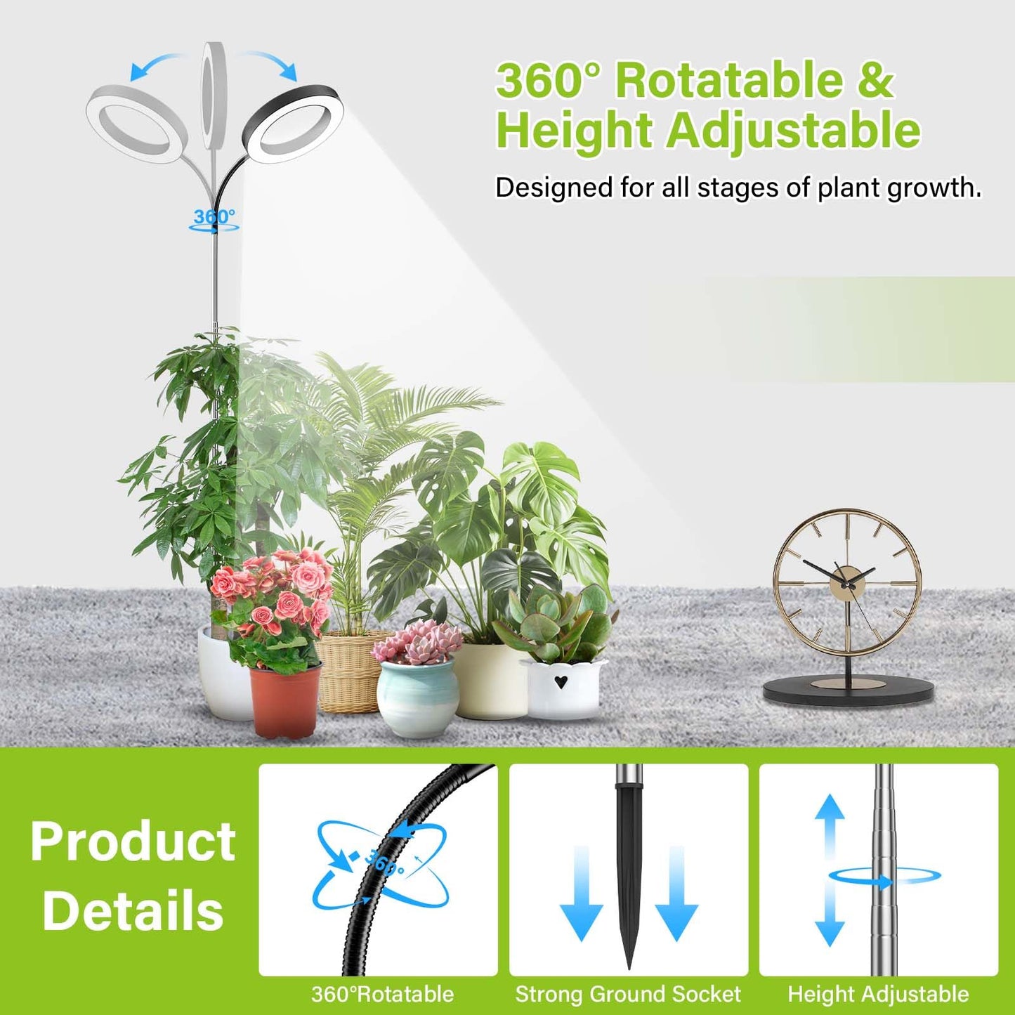 YZIXNUY Grow Lights for Indoor Plants, Full Spectrum Plant Lights for Indoor Growing with 3/9/12H Auto Timer, 3 Spectrum Modes, 10-Level Dimmable, 68" Height Adjustable for Growing Large Tall Plants