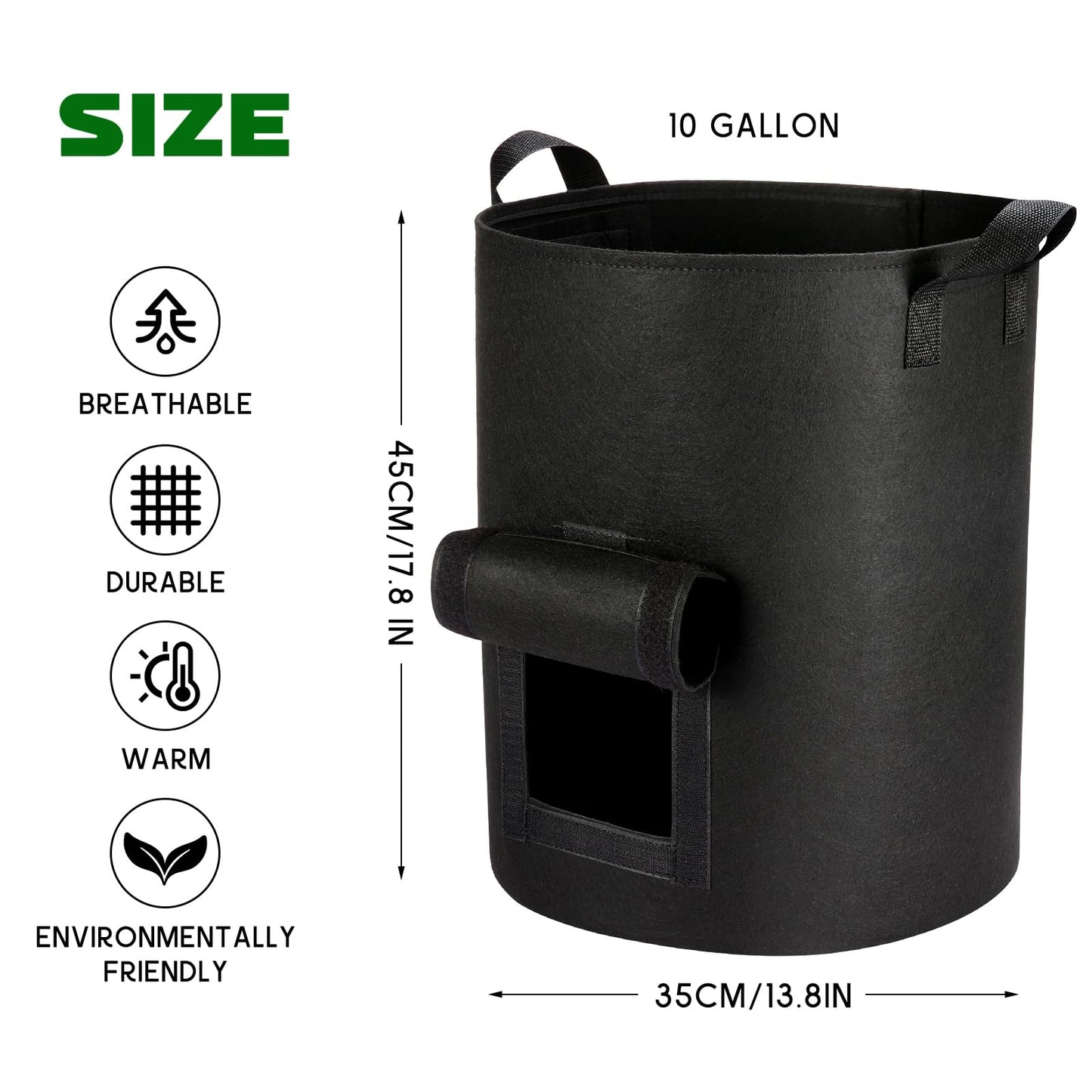 AGOPLEE 6-Pack 10 Gallon Potato Grow Bags Heavy Duty Thickened Nonwoven Fabric Pots with Handles,Black