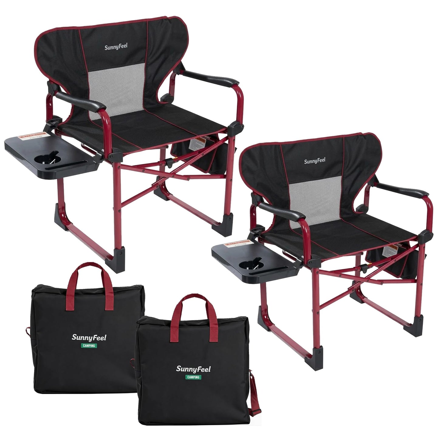 SUNNYFEEL Camping Directors Chair Set of 2 Aluminum Oversized Portable Folding Chair with Side Pocket and Adjustable Side Table for Beach, Fishing, Trip, Picnic, Lawn, Outdoor Foldable Camp Chairs