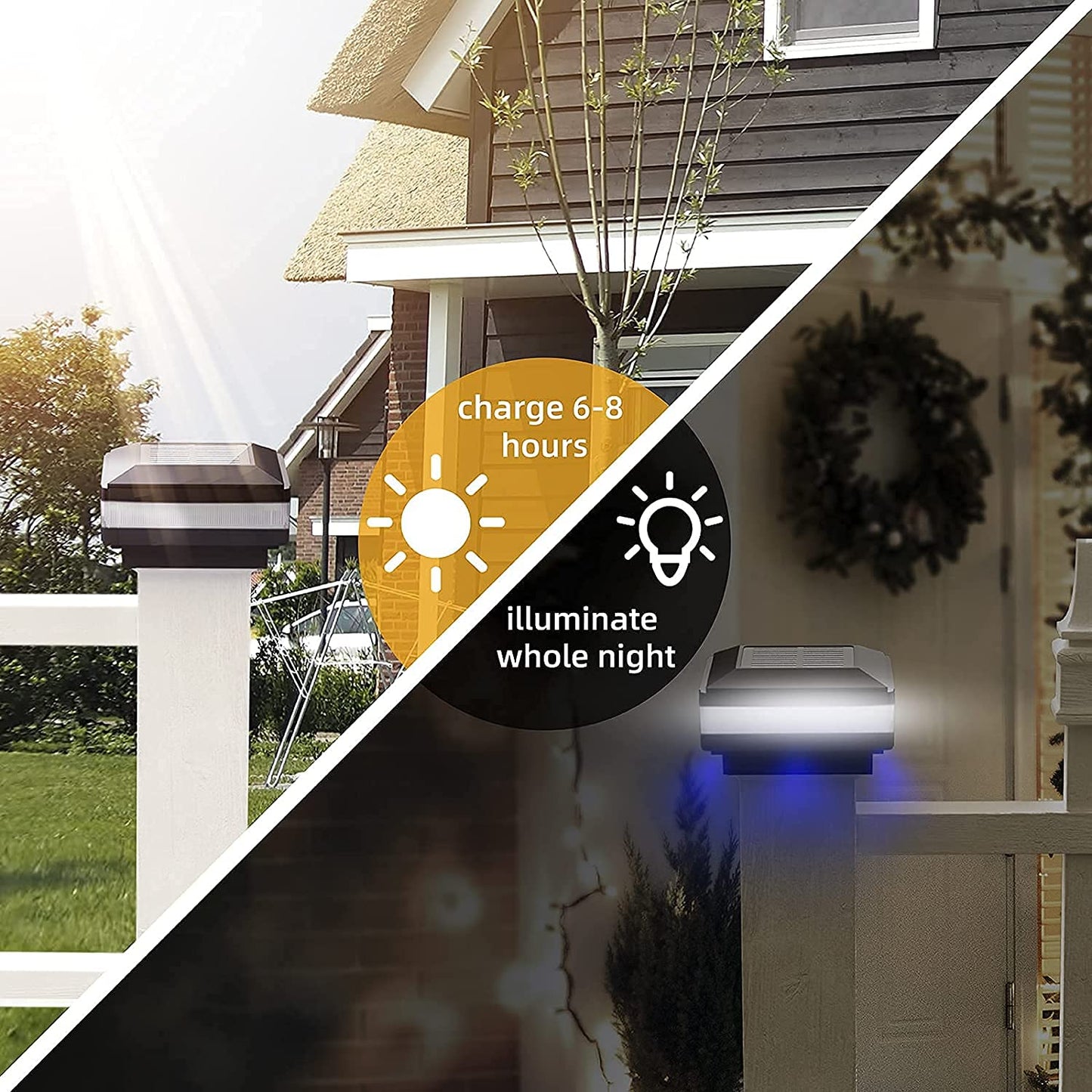 GEYUEYA Home Solar LED Post Lights Outdoor Garden Post Lights Solar Powered Solar Fence Lights IP65 Waterproof Square Black Landscape Post Cap Lamp for Patio Fence Post Deck Wooden Posts(4 Pack)