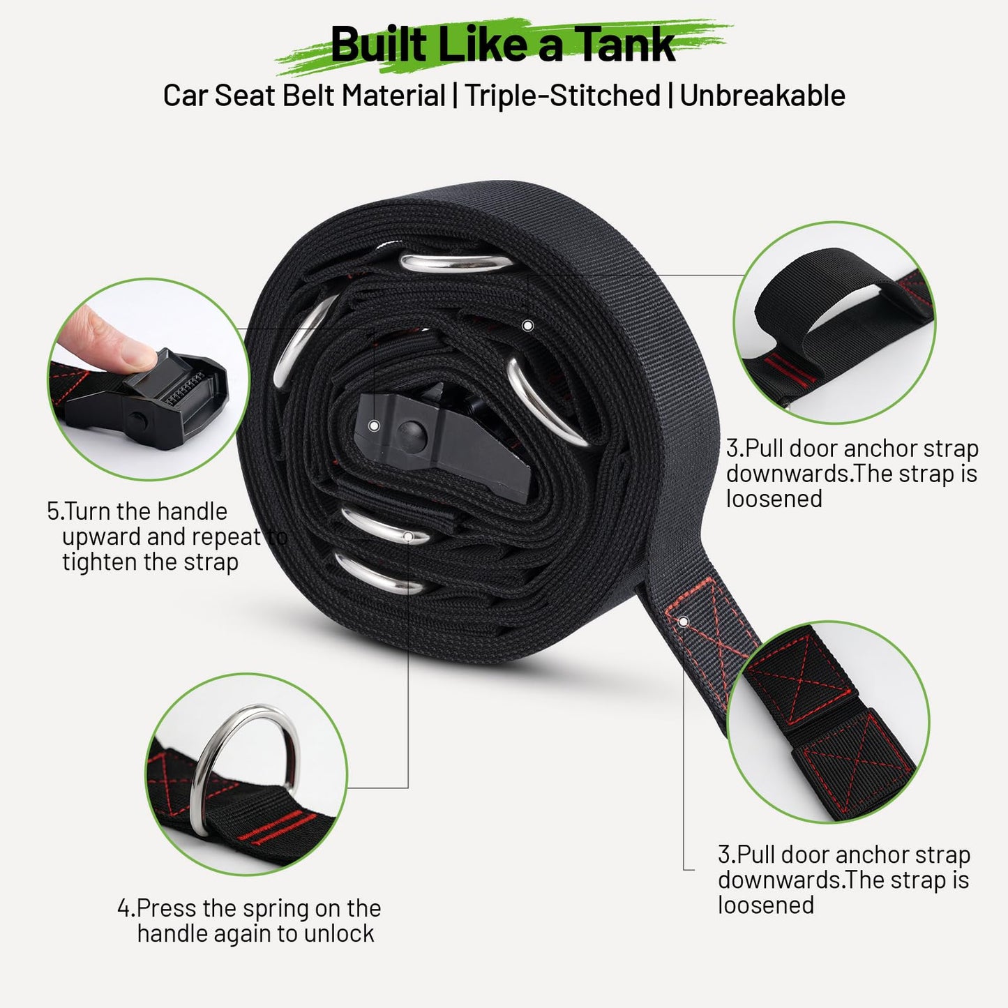 Slim Panda 11-Piece Door Anchor Strap for Resistance Bands - Complete Resistance Band Door Anchor System with 5 Stackable Bands - Home Gym for Full Body Strength Training - Fits up to 8FT