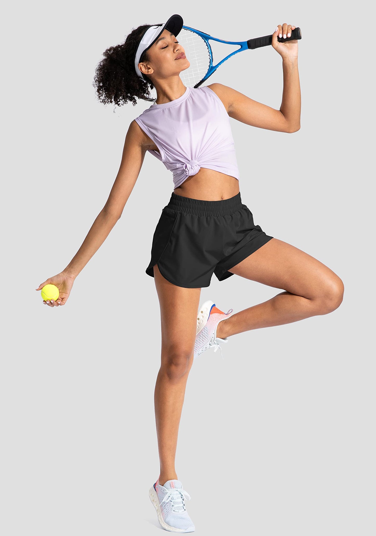 Soothfeel Womens Running Shorts with Zipper Pockets High Waisted Athletic Gym Workout Shorts for Women with Liner Black