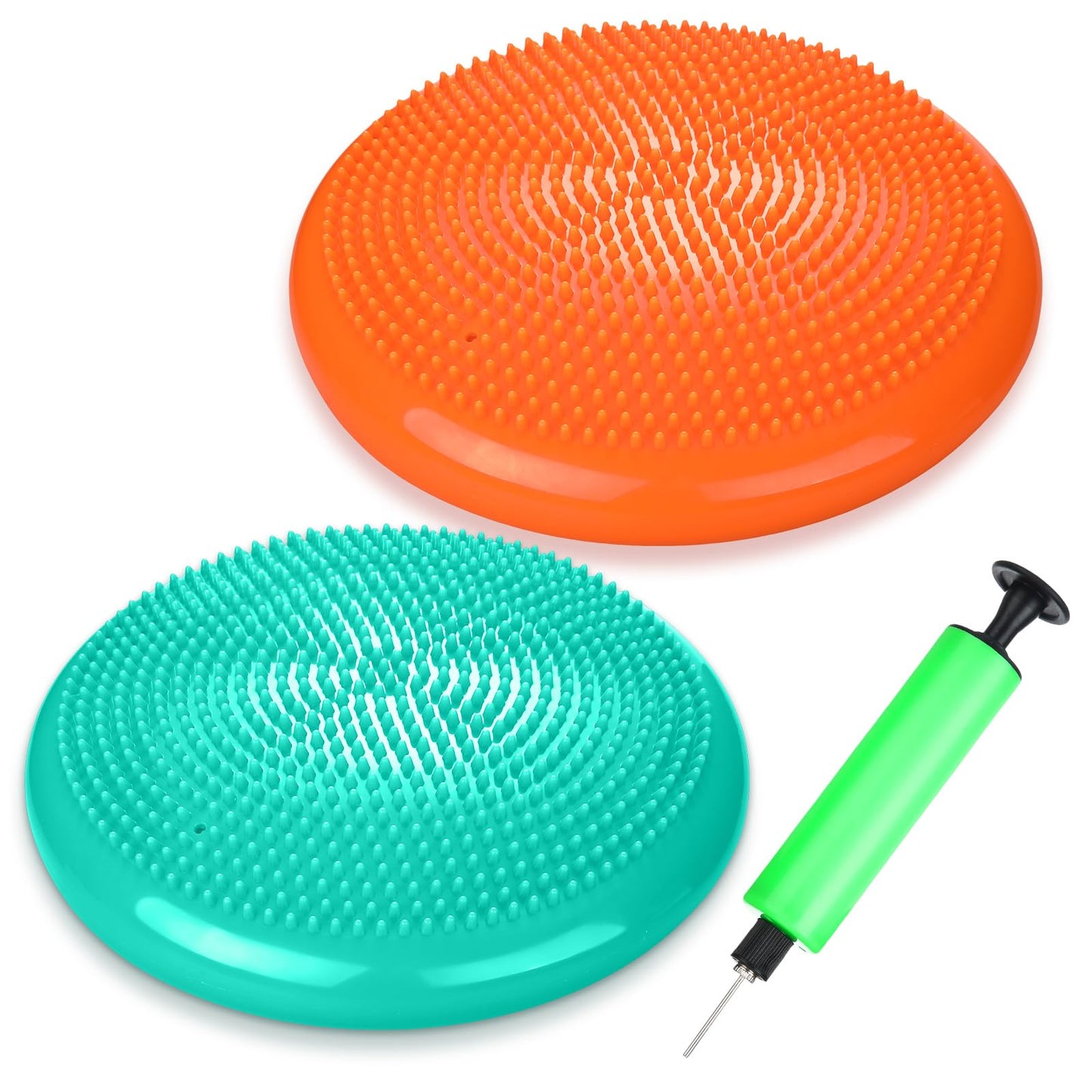 Silipull 2 Pcs Wiggle Seat Inflated Wobble Cushion Flexible Balance Disc with Air Pump for Core Stability Strengthening Improving Posture Physical Exercise(Aqua and Orange)