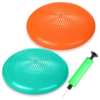 Silipull 2 Pcs Wiggle Seat Inflated Wobble Cushion Flexible Balance Disc with Air Pump for Core Stability Strengthening Improving Posture Physical Exercise(Aqua and Orange)
