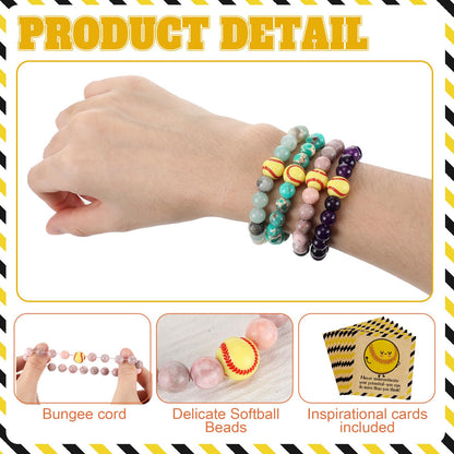 Tondiamo 6 Set Basketball Softball Inspirational Team Gifts Bulk Lava Stone Bracelet Motivational Card Bracelet Senior Night Sport Party Favors for Player Sport Lover (Softball)