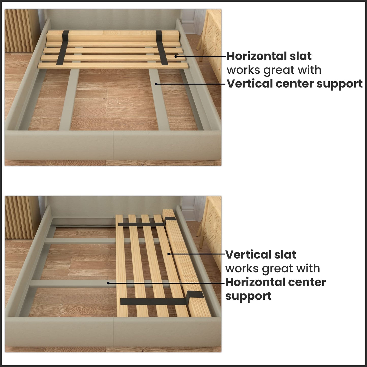 Greaton, 0.68-Inch Heavy Duty Horizontal Wooden Bunkie Board/Bed Slats, Twin(39"), Beige