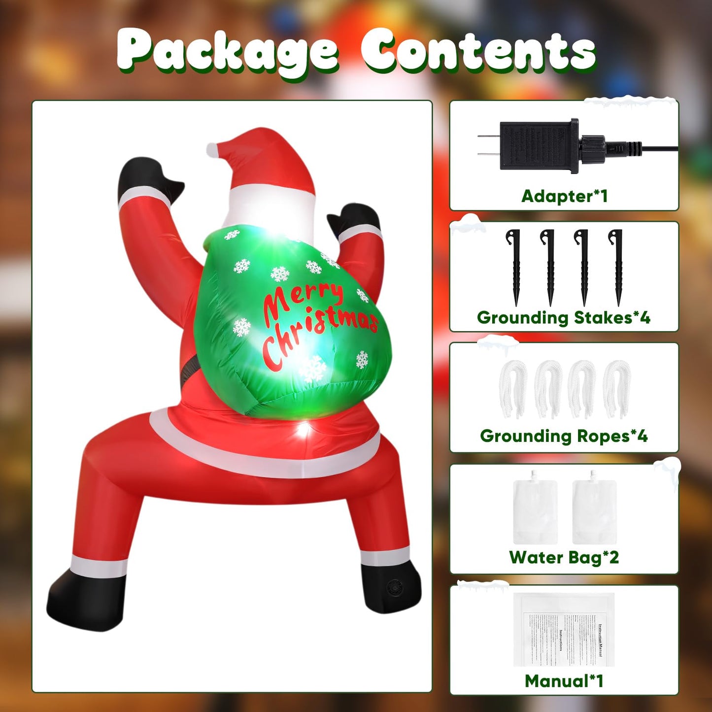 6FT Christmas Inflatable Outdoor Decorations Hanging Santa Built-in Bright LEDs, Blow Up Climbing Santa Claus with Gifts Bag, Giant Christmas Decor for Window Wall Outdoor Xmas Holiday Party Lawn