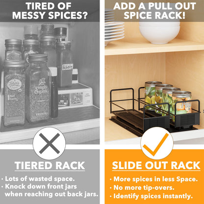 SpaceAid Pull Out Spice Rack Organizer for Cabinet, Heavy Duty Slide Out Seasoning Kitchen Organizer, Cabinet Organizer, with Labels, 5.2" W x10.75 D x10 H, 2 Drawers 2-Tier